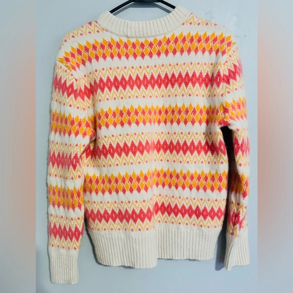 J.Crew 100% Cashmere Crewneck Fair Isle Sweater M Pink Orange Soft Girl Cozy